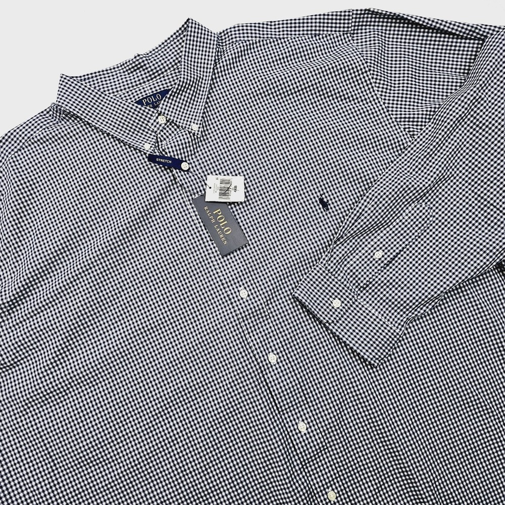 NEW Polo Ralph Lauren Mens 4XB Blue Navy Gingham Stretch Button Down Shirt Pony